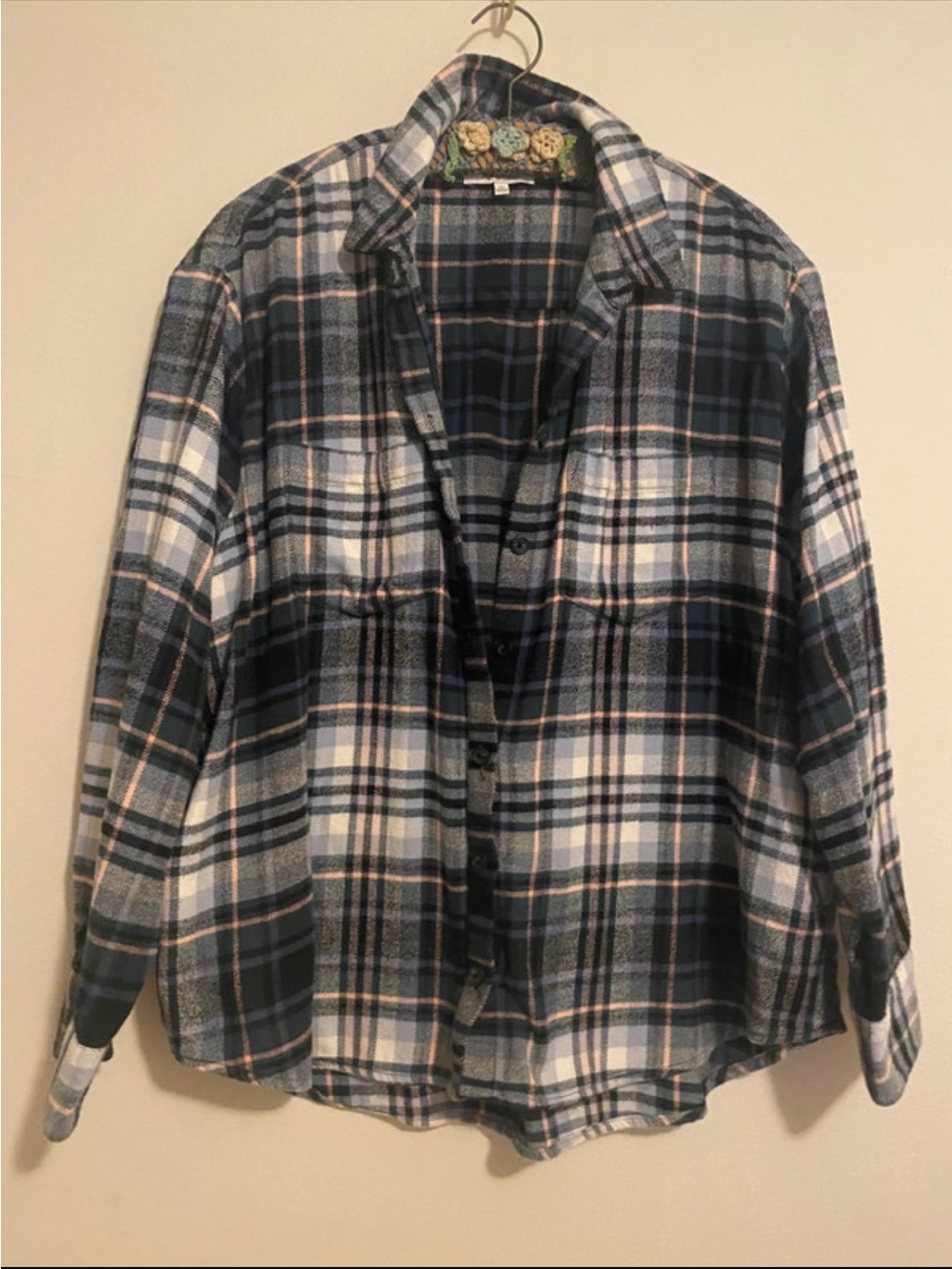 Madewell Blue, White & Dark Green Plaid Button-Down Shirt